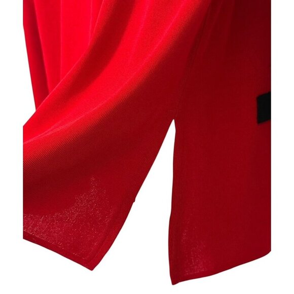 Exclusively Misook Open Jacket Red Black Trim Faux Pockets Shoulder Pads Size L - Picture 6 of 10
